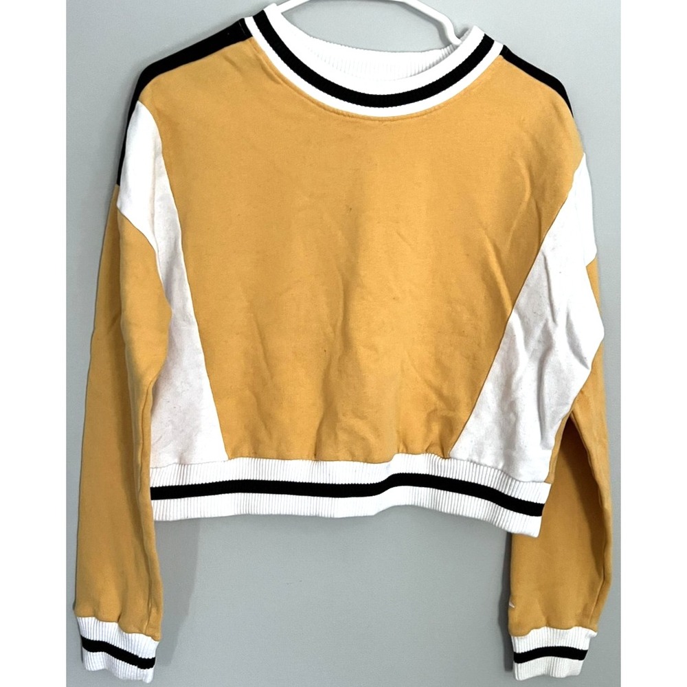 Hollister Sweatshirt Womens Small Yellow White Colorblock Cropped Pullover